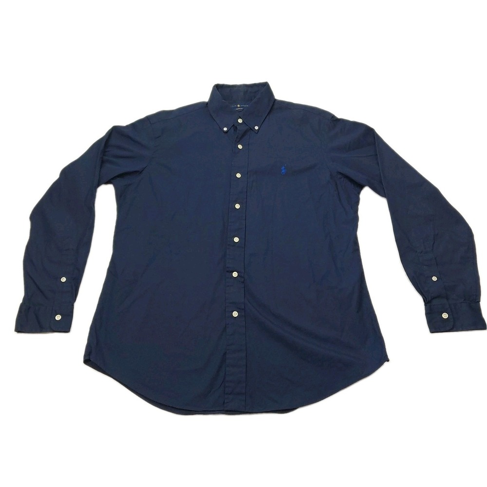 Vintage Ralph Lauren Custom Fit Men's Sz M Navy Button Down Shirt 100% Cotton